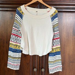 Free People Fairground Thermal Cropped Fair Women Sweater Pullover Size M Ivory